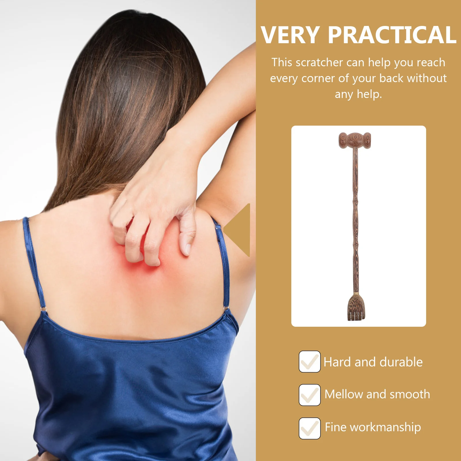 Alat Pijat Penggaruk Punggung Kayu Multi-Fungsi Untuk Titik Akupuntur Pereda Gatal Portabel Penggaruk Tubuh