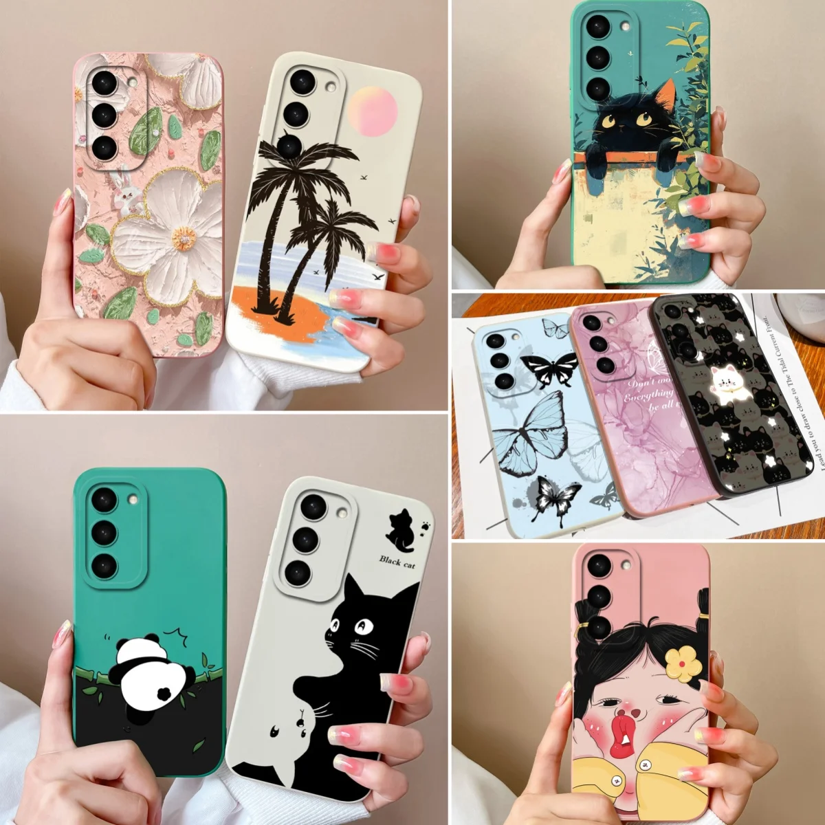 Case For Samsung S23 FE Plus Ultra Black Cat Phone Covers For Galaxy S 23 S23FE S23+ S23Ultra Soft Liqiud Silicone Back Shell