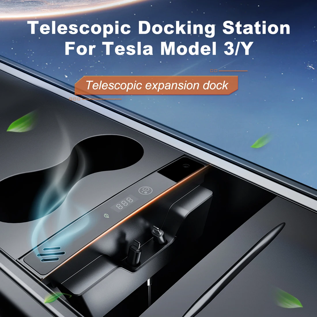 JoyeAuto Negative ion Docking Station New Upgraded USB Hub for Tesla Model 3/Y 2021-2023 with Multi Port USB Charger LED Display