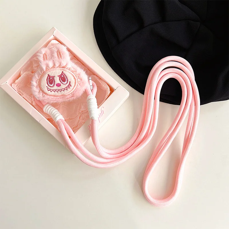 Cartoon Labubu plush cell phone back clip adjustable solid drop-proof crossbody rope handheld rope strap diy muppet