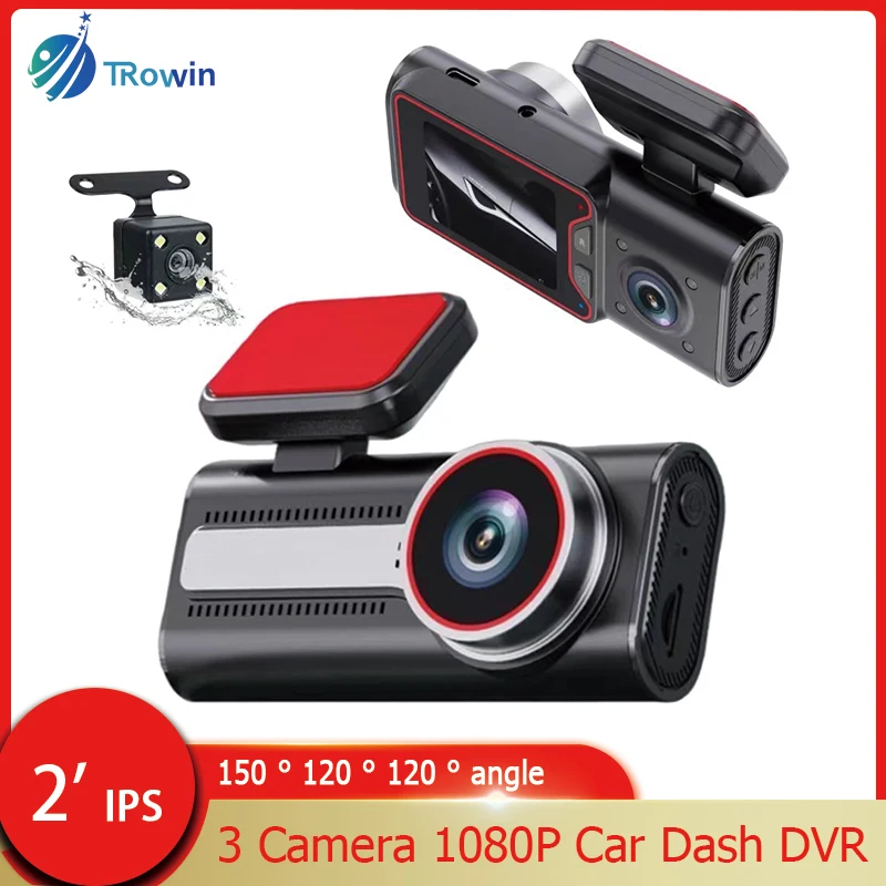 Dash Cam Three-Record Driving Recorder Reversing Image Night Vision Fill-In Light HD 1080P Wide-Angle Dvr Car Charge Black Box