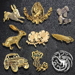Baroque Style Gold Color Fish Rabbit Brooches For Women Man Unisex Metal Animal Brooch Casual Office Pins Jewelry Gifts