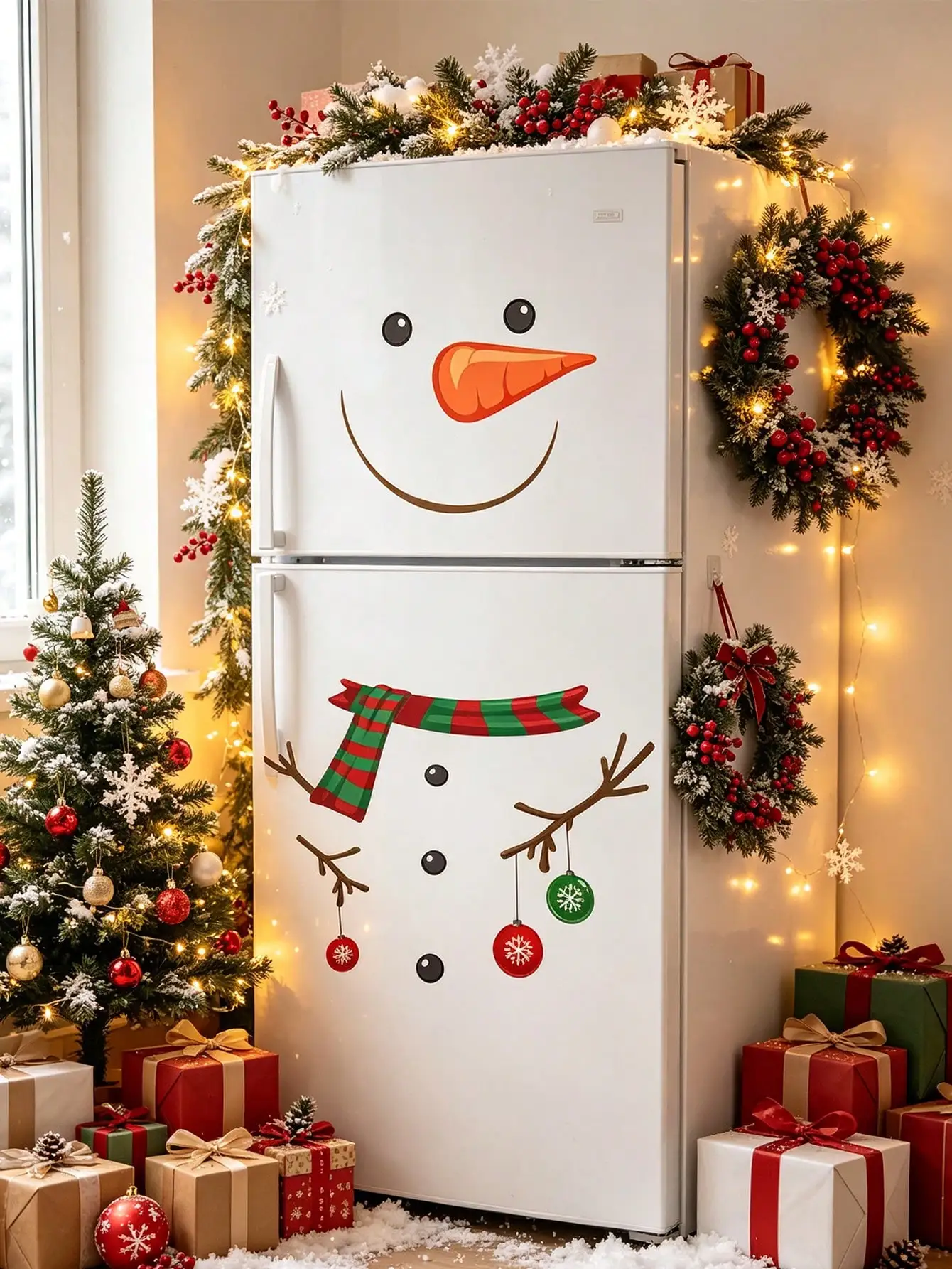 10pcs-Christmas Snowman Toilet Lid Stickers, Christmas Stickers, Removable Waterproof Christmas Bathroom Decals, Cute Snowman With Scarf And Colorful Ball Decoration Pattern, Christmas Decorations, Holiday DIY Bathroom Wall, Toilet Lid Decorative Stickers