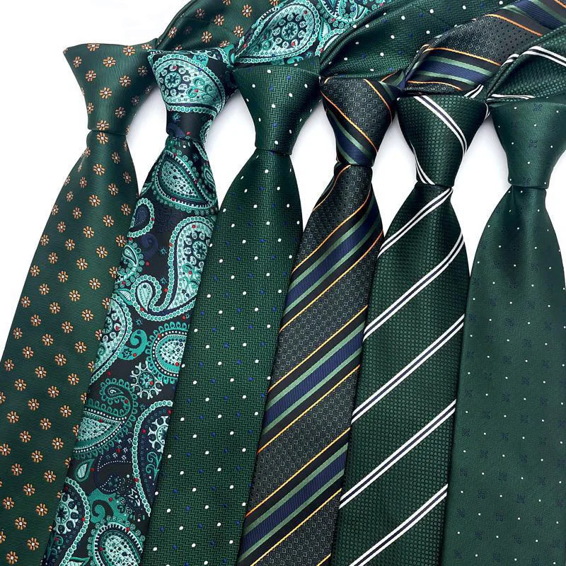 Fashion 8CM Mens Necktie Polka Dot Stripes Paisley Ties For Man Jacquard Woven Ascot Green Color Business Party Accessories