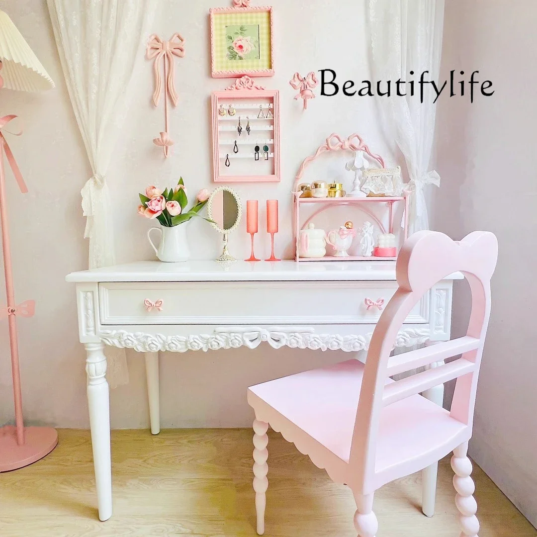 surprising French carved solid wood dressing table, color dressing table, desk integrated writing desk