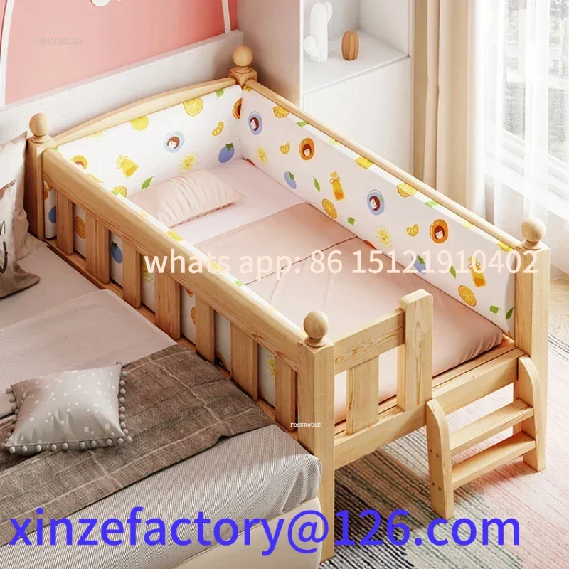 Aanpasbare verbrede kinderbedden met leuningen Op maat meisjesbed met staartladder Massief hout gesplitste bedden voor kinderen thuis
