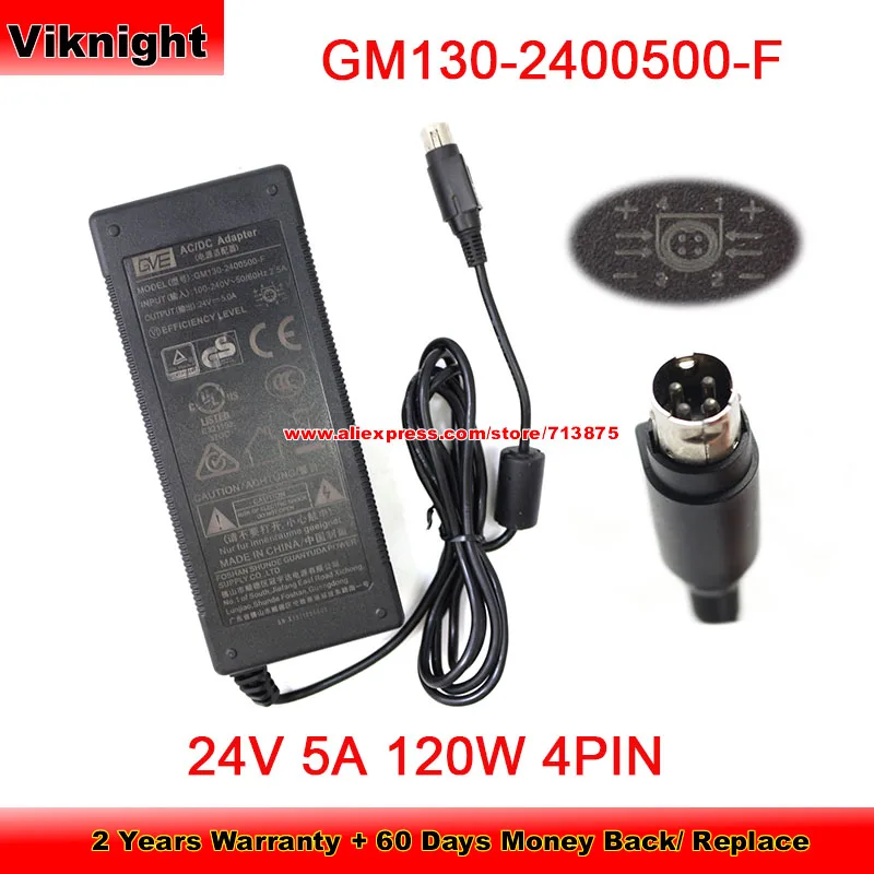 Genuine GM130-2400500-F AC/DC Adapter For GVE 24V 5.0A Power Supply Round With 4 Pins