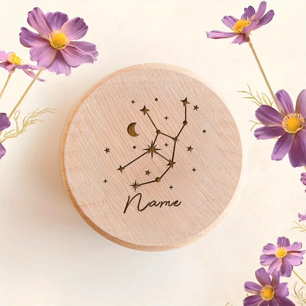Custom Milk Tooth Box Featuring The 12 Zodiac Signs Suitable for Storing Rings Hair Teeth Or Coins. A Perfect Gift for Baptisms