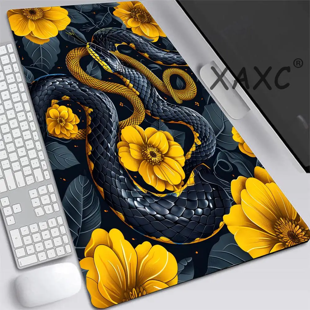 snake and yellow flower Giant mouse pad Desk Cute HD Desk Pad Extended Gaming Keyboard Mats Large XXL Gamer Mousepad 120x60CM