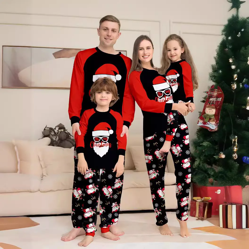 2024 Europe and the United States Santa Claus printing new parent-child set stock two-piece home wear pajamas