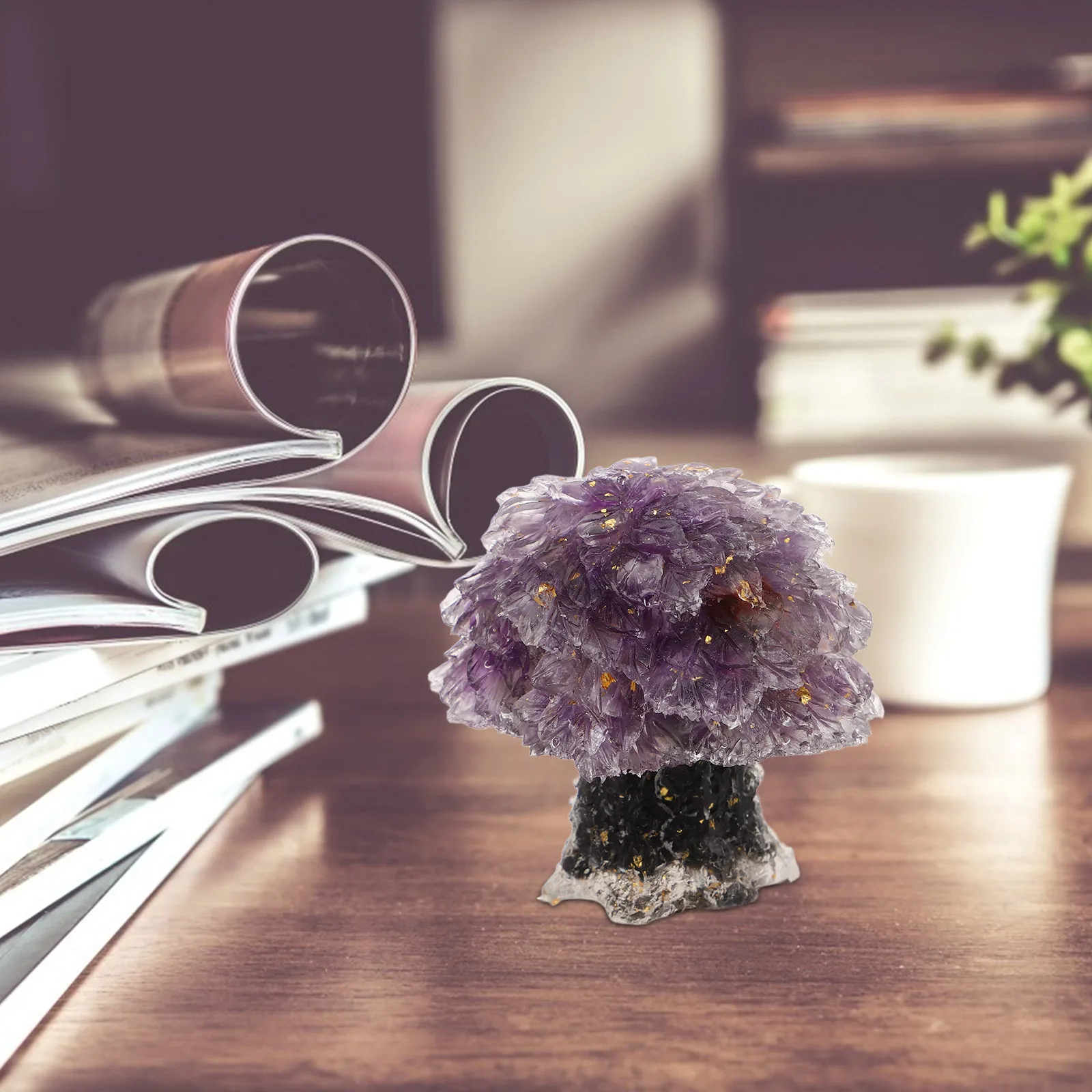 

Natural Ornament Desktop Decor for Office Living Room Warm Ambiance Fortune Wealth Mini Decoration Stone Tree Handmade