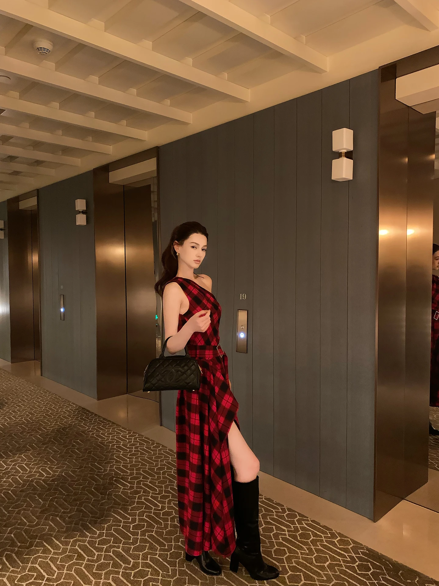 

Lienni2025 Winter Long Hollow out oulder Sexy Plaid Dr Women's Inner Wear Dr Slimming Waist Side Zipper A-Line Skirt