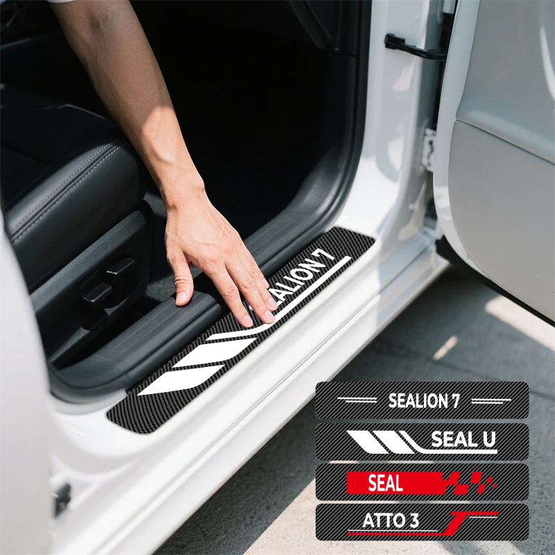 

4pcs Car Door Sill Protector Sticker Strip Carbon Fiber Anti Scratch For BYD Atto 3 Seal Sealion 7 ev Dolphin Seal U Tang
