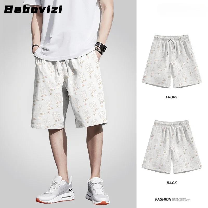 Trendy Urban Style Streetwear Shorts, Fully Printed Chinese Characters Design Men's Fashion Sweatpants Gym Shorts