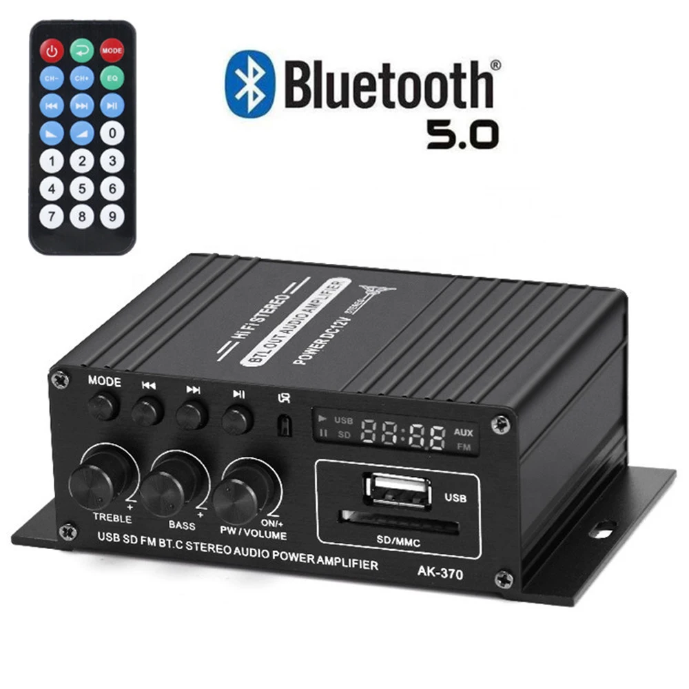 Woopker Sound Amplifier Channel 2.0 HIFI Bluetooth Amp Home Digital Audio 12V3A AK380 AK370 AK280 AK270 AK170 for Car Bass Trebl