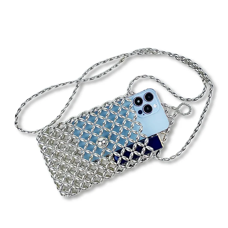 Beaded bag with high-end feeling, light luxury and niche design. 2024 new summer crossbody mini phone bag