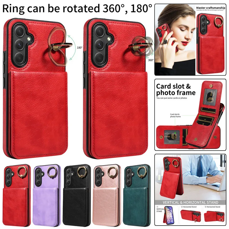 

Ring,Leather Wallet Card Phone Case,For Samsung Galaxy,A25,A15,A05S,A54,A34,A24,A14,A73,A53,A33,A13,A72,A52,A12,Flip Purse Cover