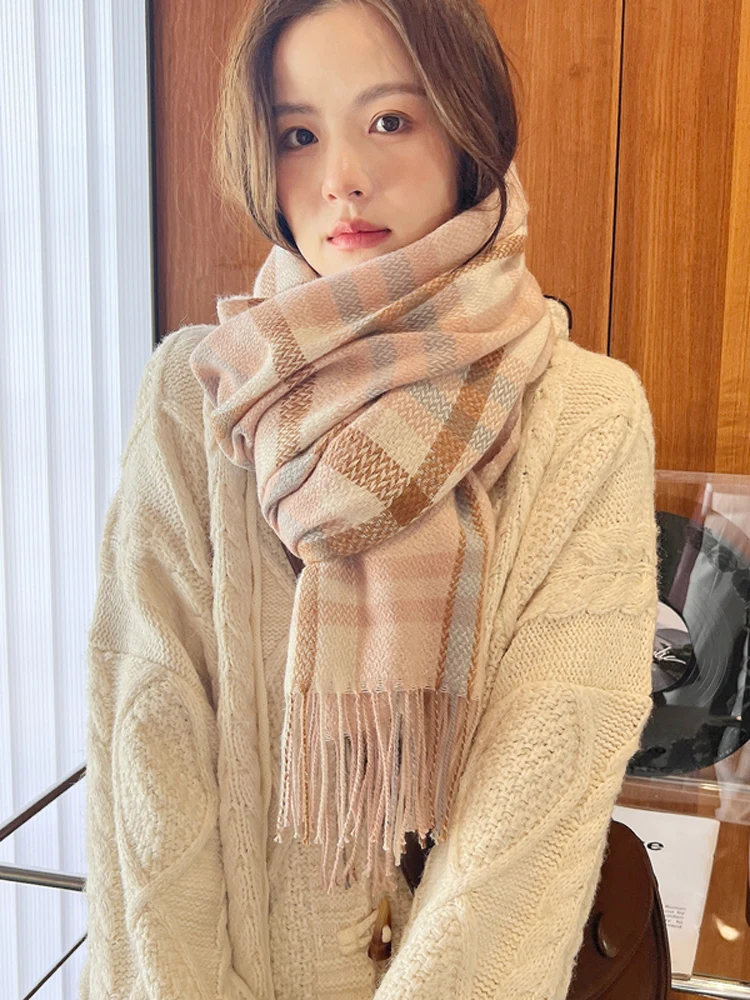 Plush Scarf Ladies Winter Warm Scarf Oversized Windproof Outdoor Shawl Scarf Warm Soft Thickened Neck Super Striped News R01