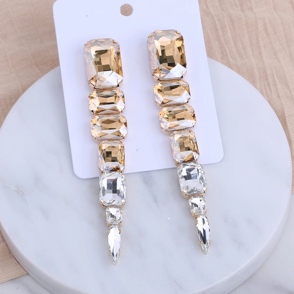Boho Long Tassel Woman Earrings Big Rhinestone Drop Earrings For Women Crystal Dangle Earrings Fashion Jewelry Accessories Gift