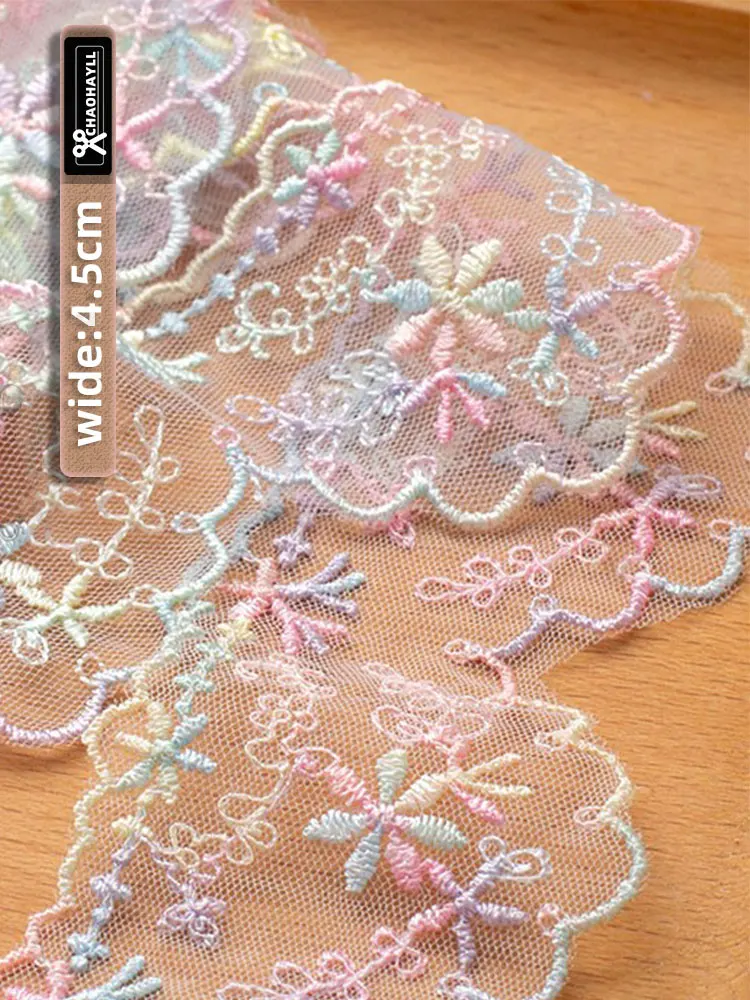 1Yard 4.5CM Wide Daisy Tulle Embroidered Lace Fabric for Fringe Trim Party Wedding Dress Collar Decor Sewing Accessories African