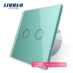 LIVOLO EU Standard Touch Sensor Wall Switch,2 Gang 1 Way Sensitive Control,Tempered Crystal Glass Panel for Home Improvement