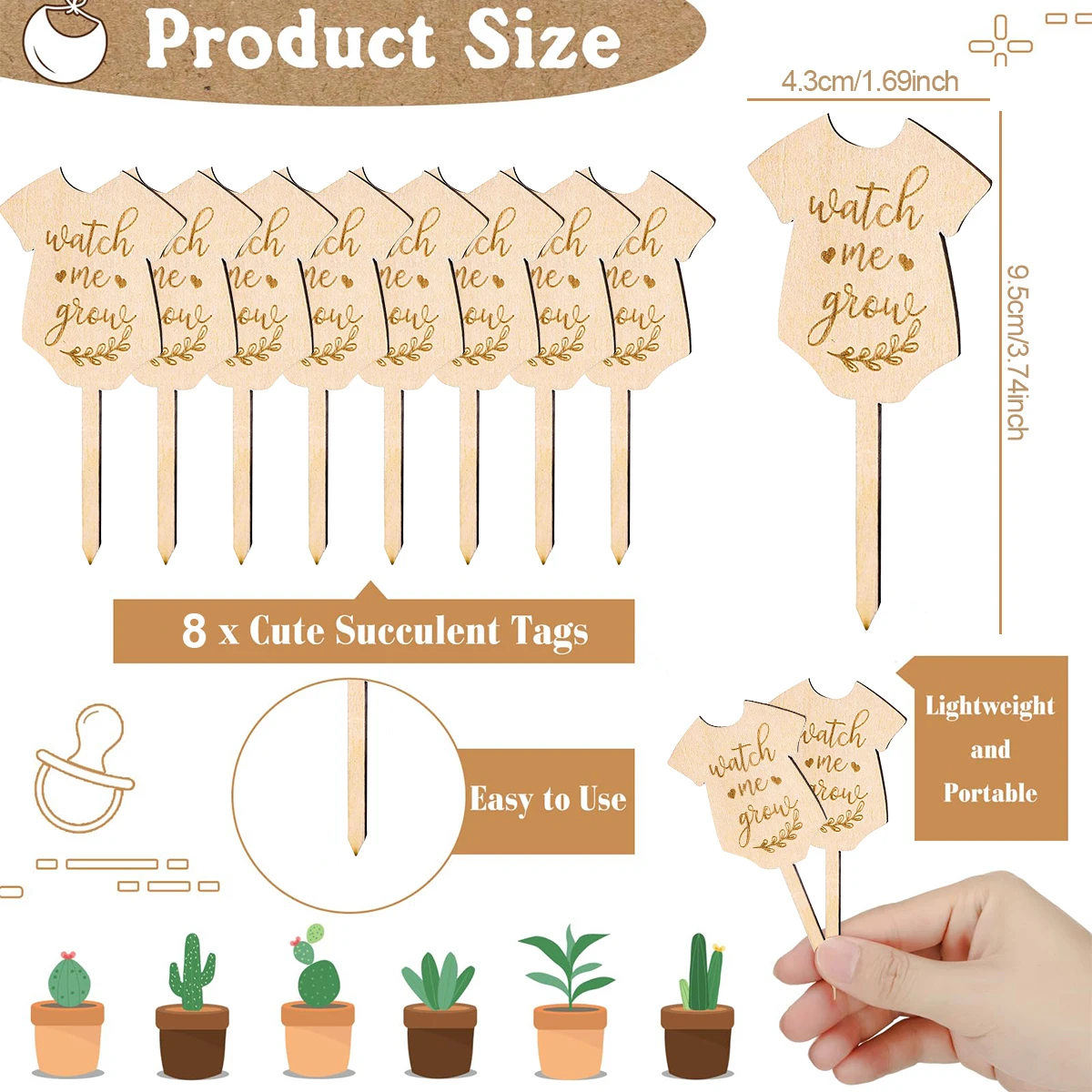 BabyShower Favors 8pcs Mini Terracotta Pots Onesie Watch Me Grow Signs with Thanks Sticker Tags Succulents Pots Favors for Guest