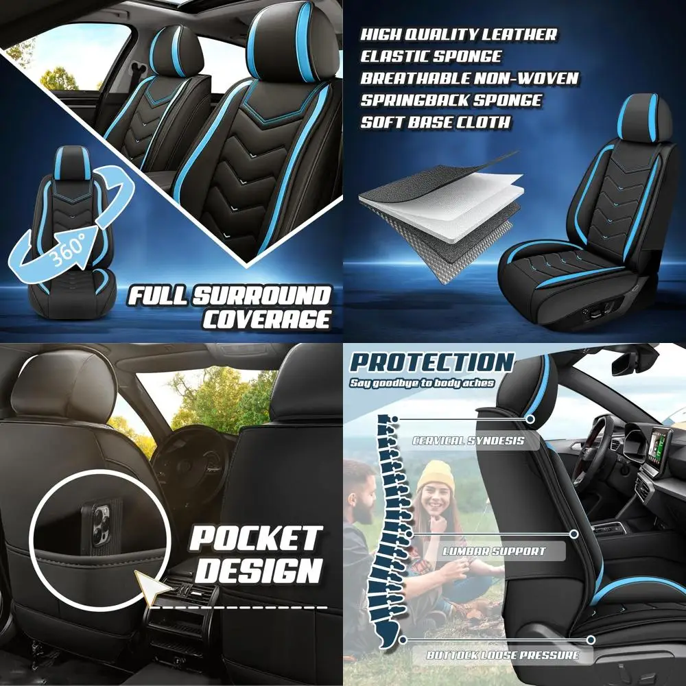 

Premium Nappa Leather Seat Covers for Ford Mustang 2000-2025, Stylish Sport Design, 2-Seat Set in Black & Blue
