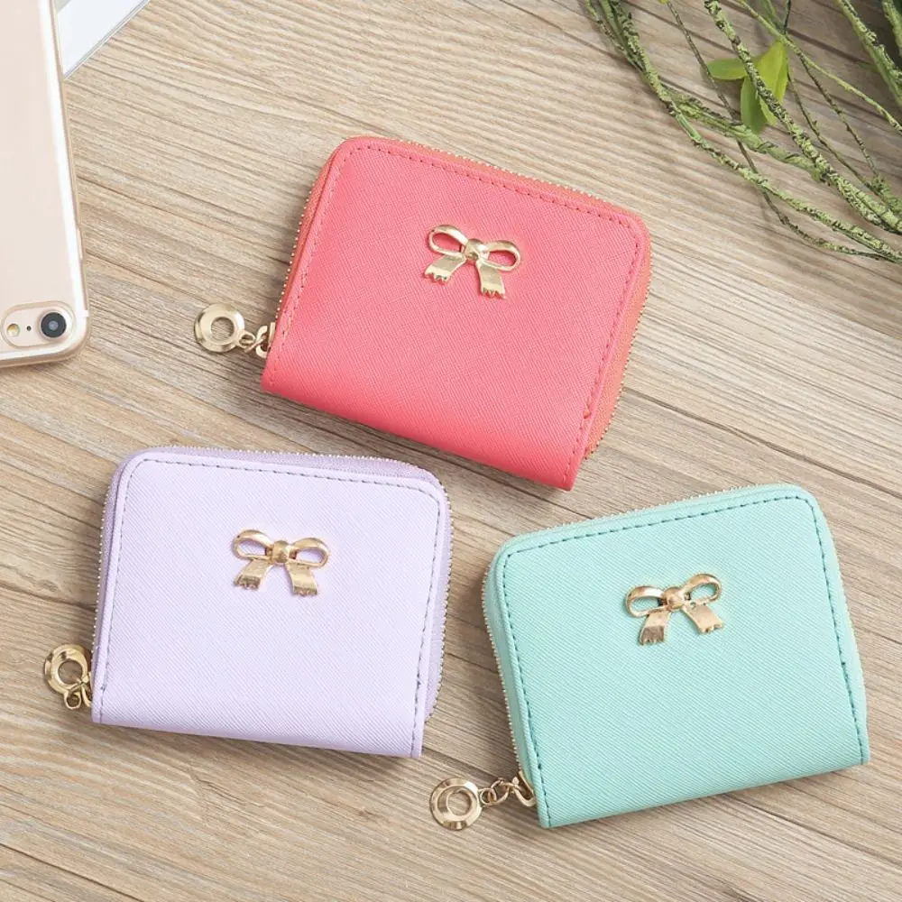 

Durable Bow Cosmetic Bag Zipper Portable Coin Purse Solid Color Sanitary Napkins Organizer