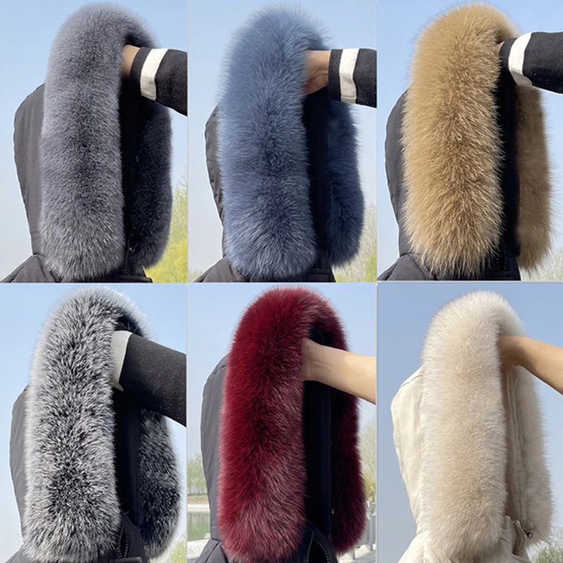 

Шарф из натурального Лисьего меха, зимний модный шарф с прямым воротником и отделкой, женские Роскошные теплые однотонные шарфы, декоративная шаль