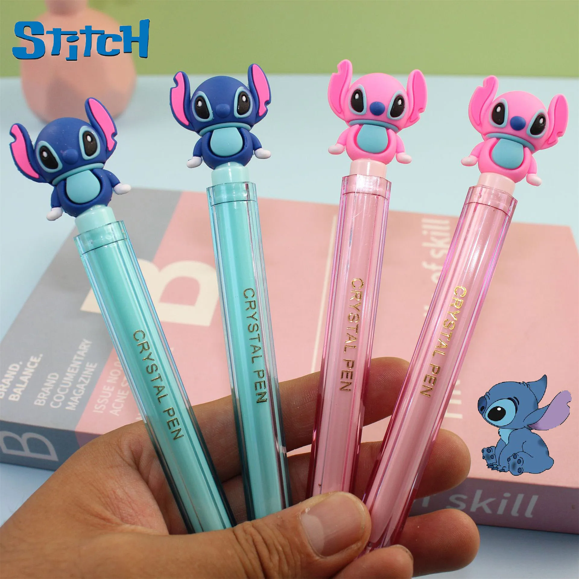 Anime Disney Silicone Stitch Dolls Crystal Pen 0.5mm Black Student Pen Stationery Boys Girls Cartoon Stitch Figures Cute Gifts