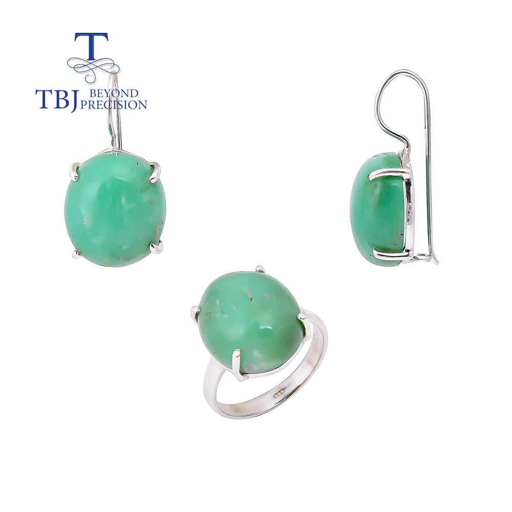 

Handmade 925 Sterling silver natural chrysoprase gemstone ring earrings jewelry set women's fine jewelry daily wear gift