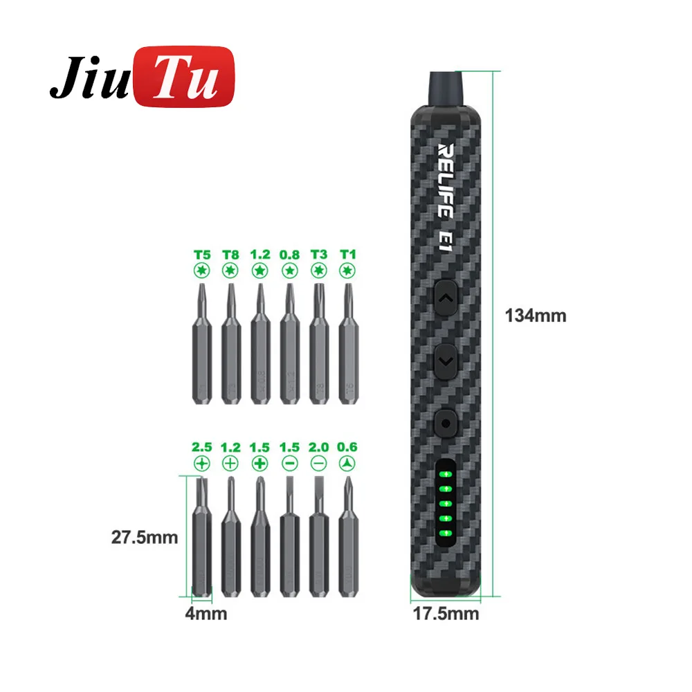 RELIFE E1 5-speed Carbon Fiber Electric Screwdriver Set for Mobile Phone Repair,screw Disassembly and Electric Screwdriver Tools