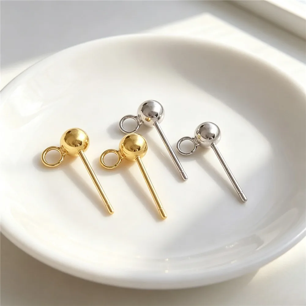 Brass 14K 18K Gold Plated Open Loop Bean Stud Earring Blank Silver Pin DIY Pearl Findings E141