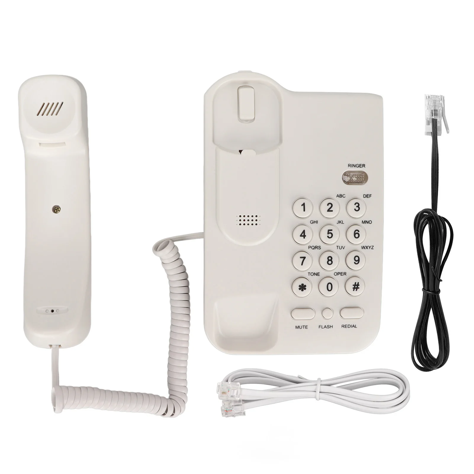 Universal Wall Mounted Wired Telephone Rebroadcast Waterproof Dustproof White Corded Telehone with Handset for Home Hotel Office