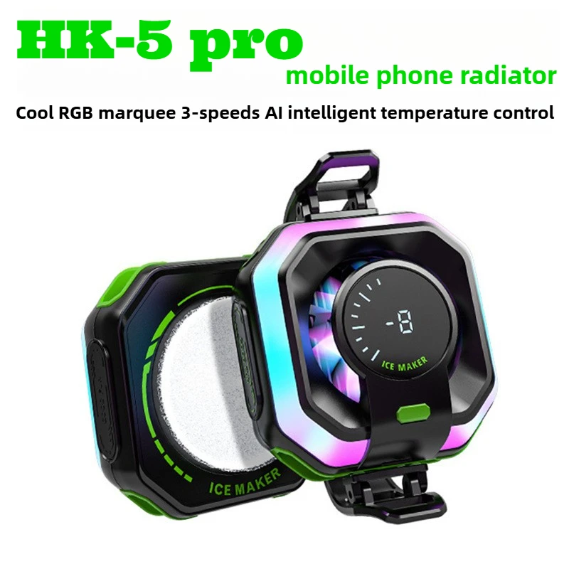 

HK-5 Pro Mobile Phone Cooler Magnetic/ Back Clip AI Ice Freeze Semiconductor Cooling Radiator with RGB Lighting for IOS Android