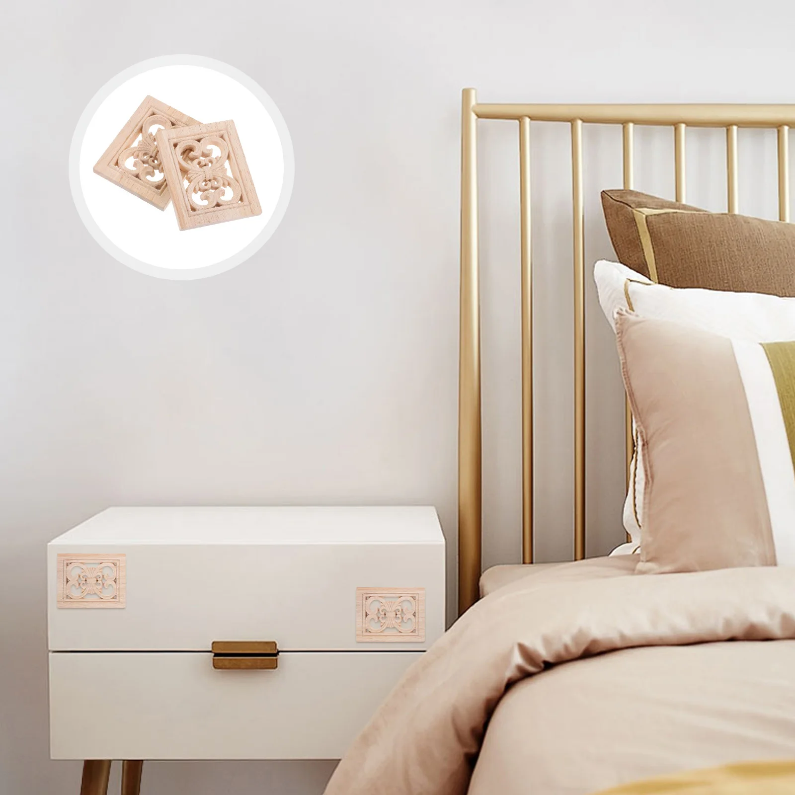 

2pcs Wooden Unpainted Square Carved Onlays Decorative Furniture Cabinet Door Wardrobe Bed Ornament Wood Decorative Appliques