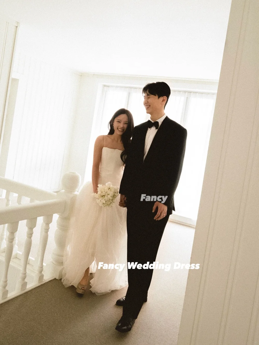 Fancy Fairy Spaghetti Straps Wedding Dress Korea Photo Shoot A Line Soft Tulle Bridal Gown Floor Length Back Corset Customized