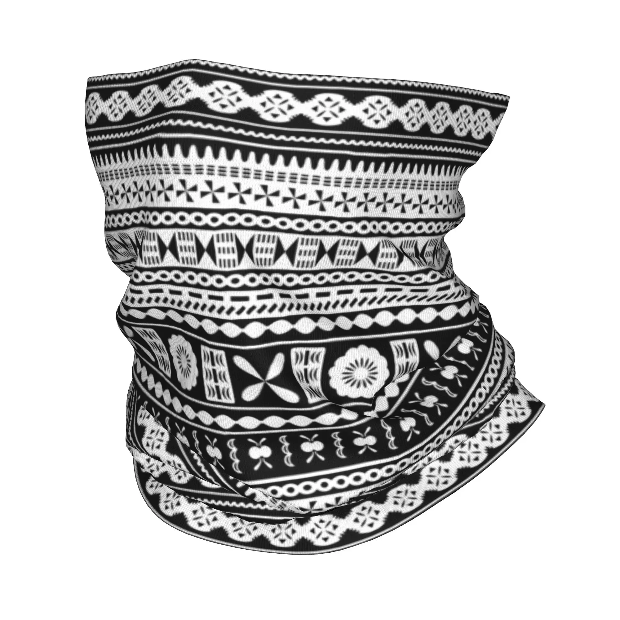Masi Tapa Josua Fijian - Pañuelo para el cuello con diseño tribal geométrico, bufanda estampada, gorro cálido para montar a caballo, para hombres, mujeres y adultos
