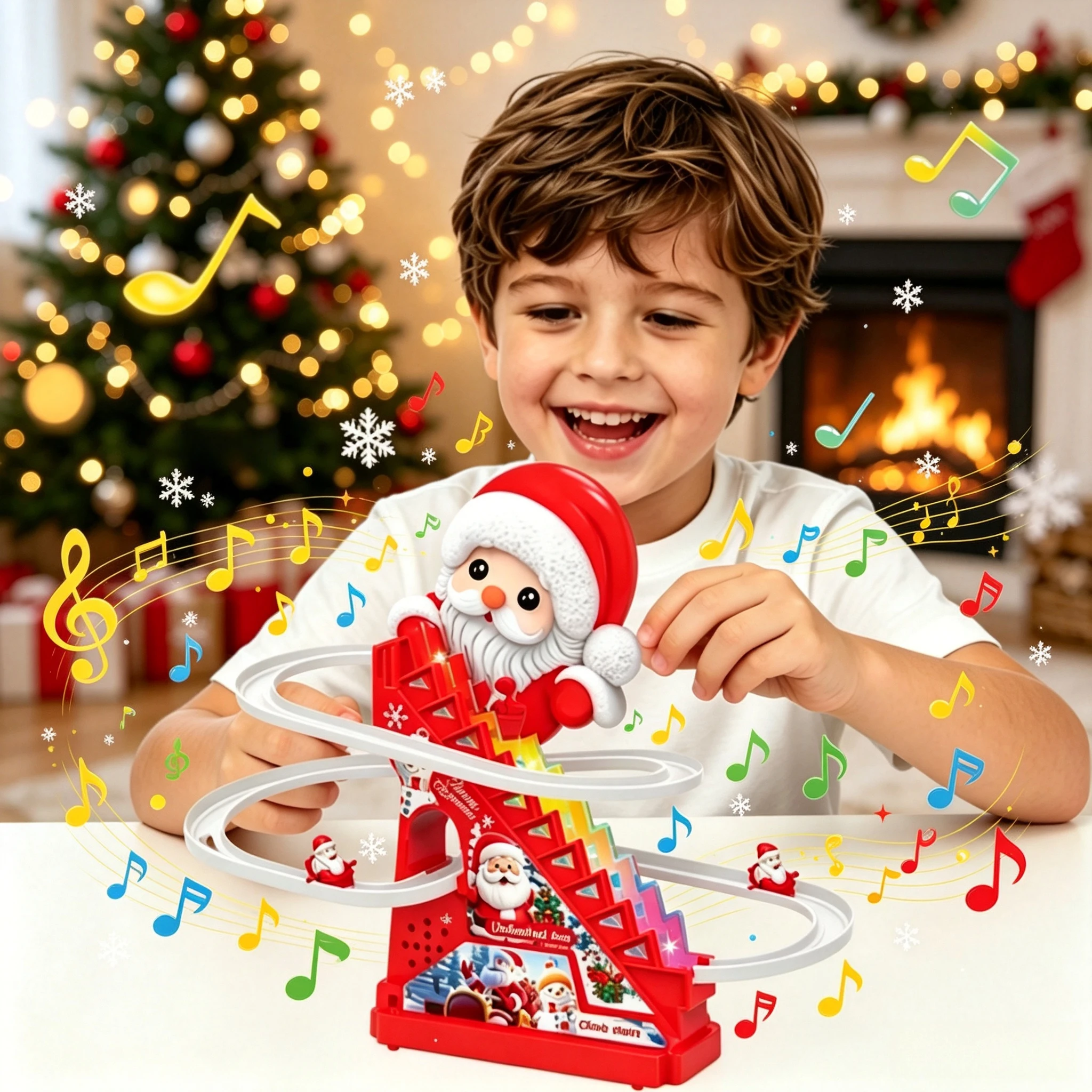 1pc Santa Claus Automatic Stair Climbing Track Toy ,Electric Slide with Lights Music, Early Education Puzzle Gift for Kids