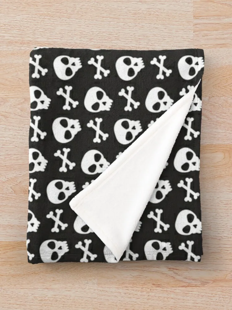 Skull & Crossbones on Black // Halloween Collection Throw Blanket Stuffed Blankets Cute Blanket Plaid Sofa Throw Blanket