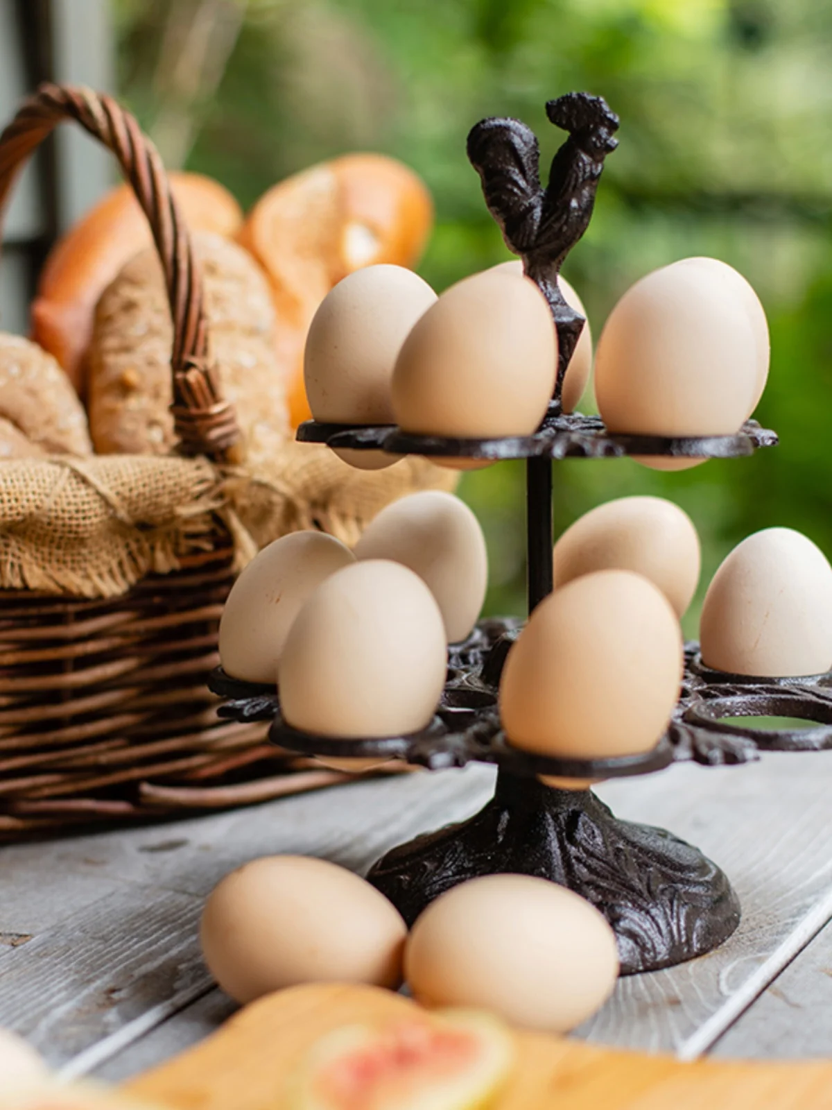 Cast iron egg rack American nostalgic rooster ornament kitchen cake room decorative egg tray storage rack