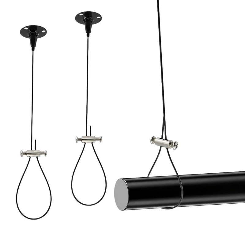 2pcs Plastic-Coated Steel Wire Hanging Set with Two Matching Ceiling Plates and Clamped Ends for Overhead Securing Tasks B03E