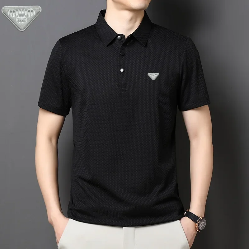 

2025 Summer New Men's Short sleeved Polo T-shirt Ice Silk Breathable Business Fashion T-shirt Men's Brand Clothing