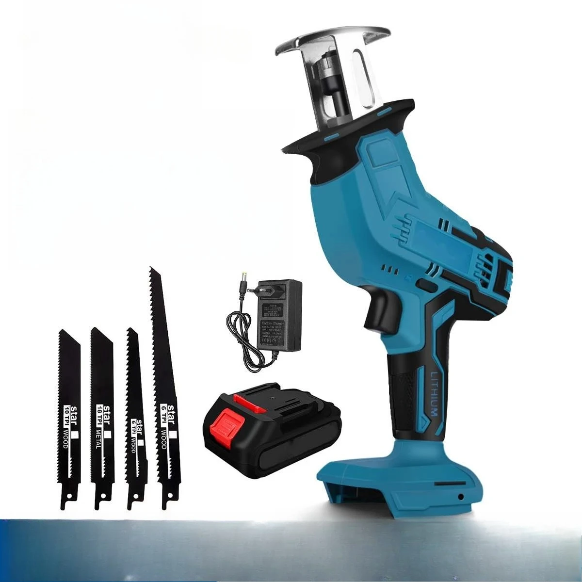 

L For 3000rpm Cordless Reciprocating Saw With 4 Blades Woodworking Tool High Speed Wood Metal PVC Cuting Saw For Makita 18VBatt