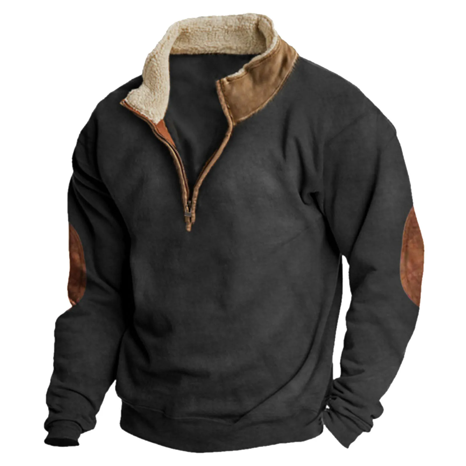 

2023 Man'S Autumn And Winter Solid Color Pullover Comfortable Casual Long Sleeve Hoodless Patchwork Fashion Sweatshirt