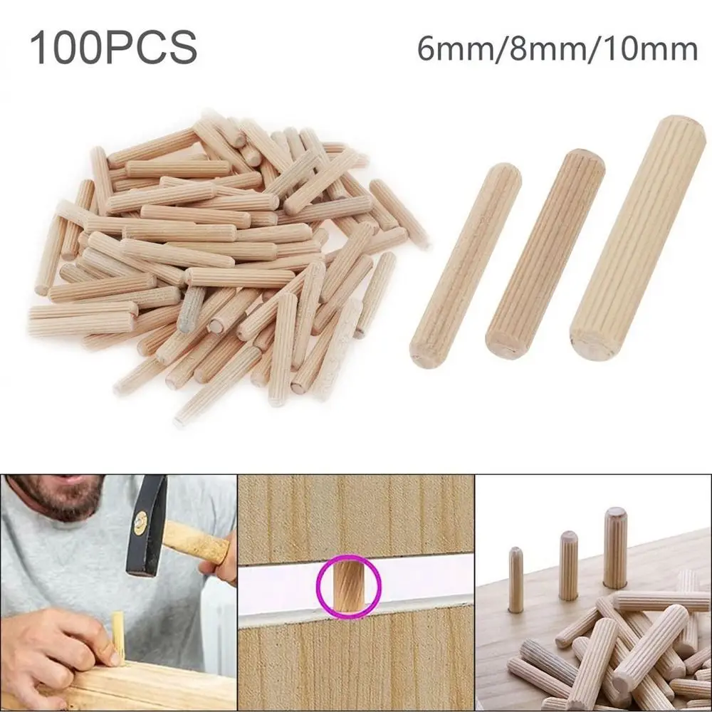 100Pcs Cork Fluted Needle Bolt Wooden Dowel Pins Wood Carvings Bed Drawers Woodworking Chamfered Wood Nails