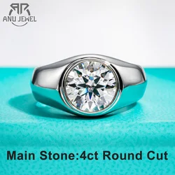 AnuJewel 4ct D Color Moissanite Men Rings 18K Gold Plated Silver Engagement Bezel Rings For Men Factory Jewelry Wholesale
