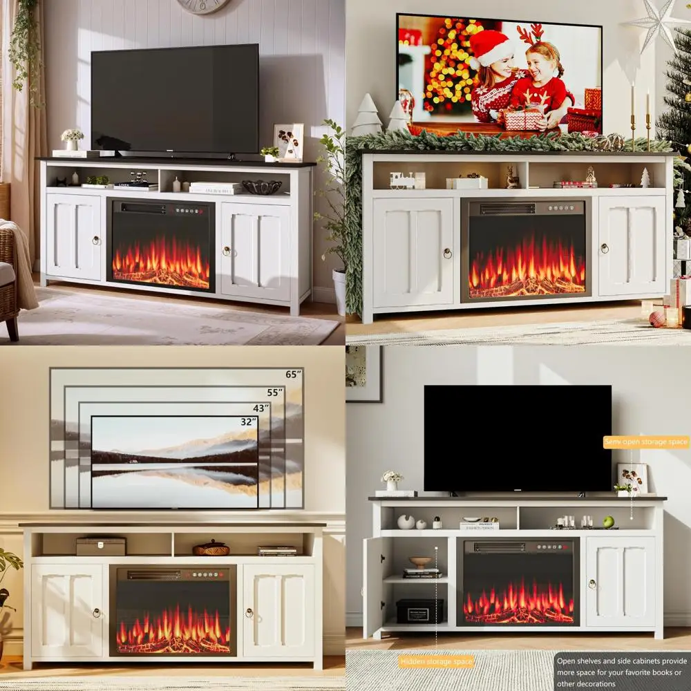 

Elegant Wooden TV Stand with 23 Built-in Fireplace, Modern Entertainment Center for 65 TVs, Media Console with Storage and Ad Sp