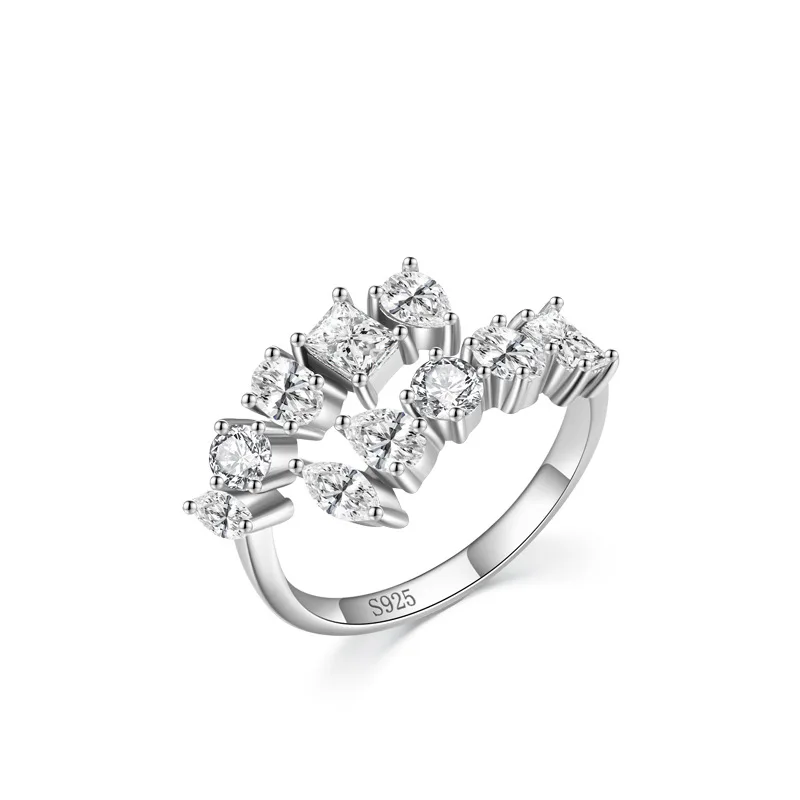 

plata 925 Dazzling Geometric Clear Zircon Adjustable Rings For Women Classic Luxury Wedding Jewelry