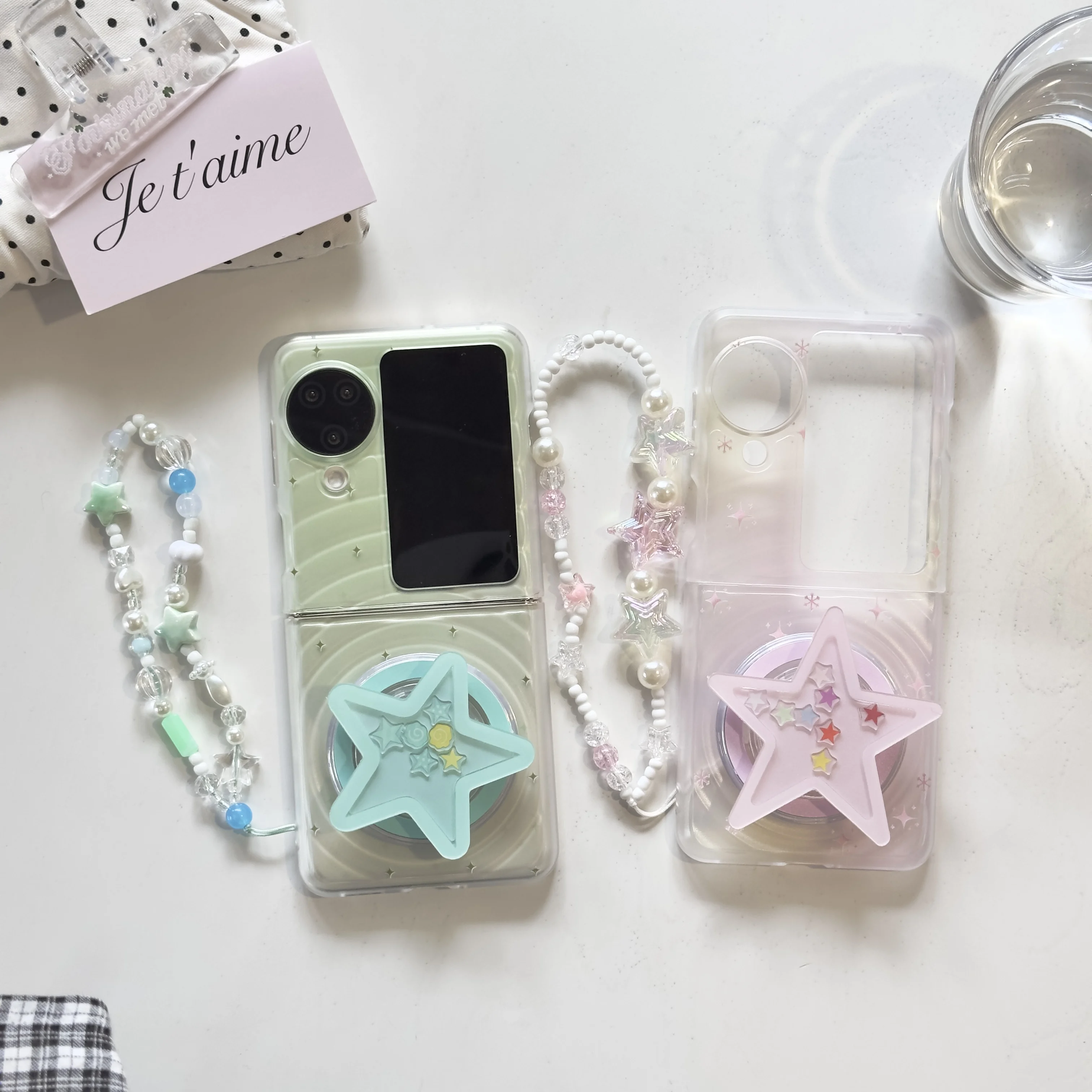 

Back Cover For OPPO Find N3Flip Case Gradient Star Magnetic Attraction Bracket Bracelet Chain Transparent Hard Pc Phone Case